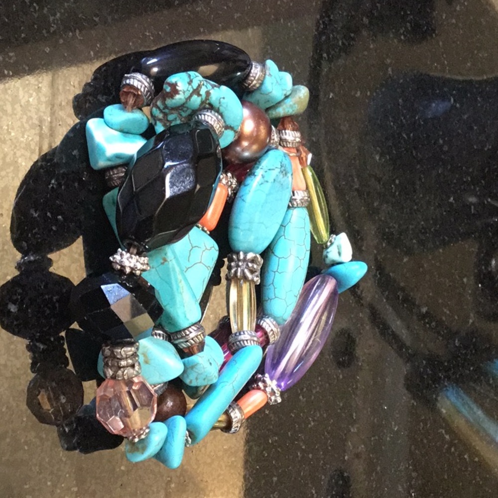 Three strand turquoise and assorted beads bracelet